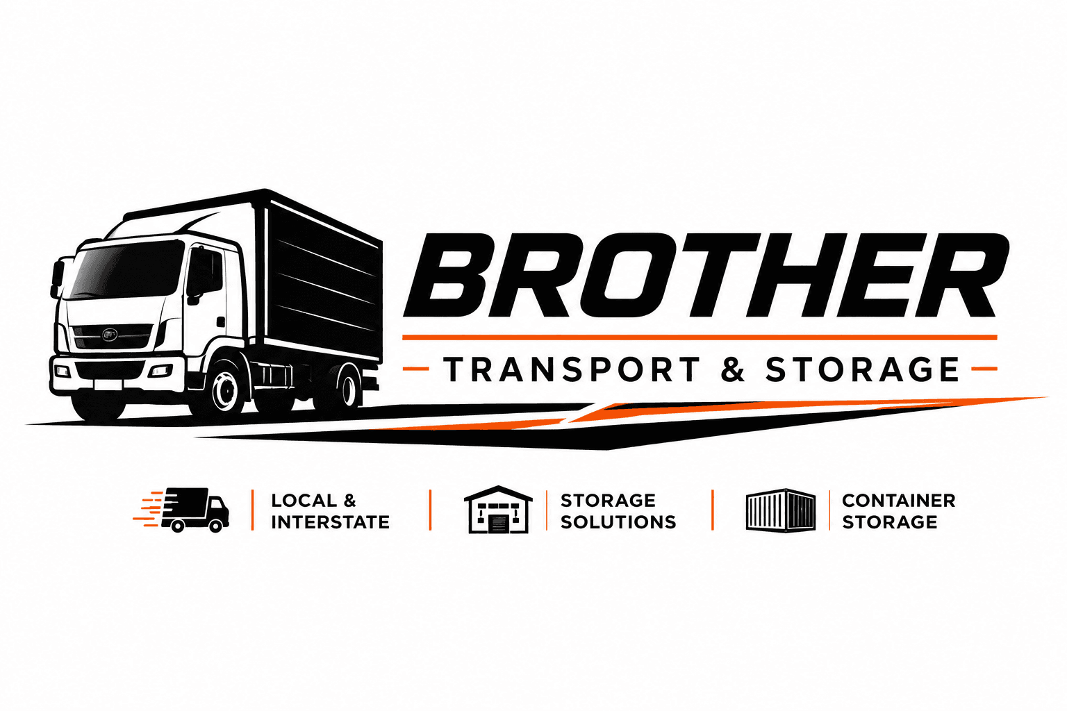 Brother Transport & Storage logo featuring a box truck and icons for transport and storage.